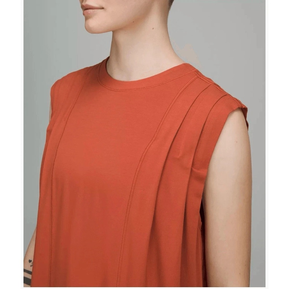 Lululemon Women Modal Pleated Shoulder Tank Top Red Rock Rust Orange Relaxed L